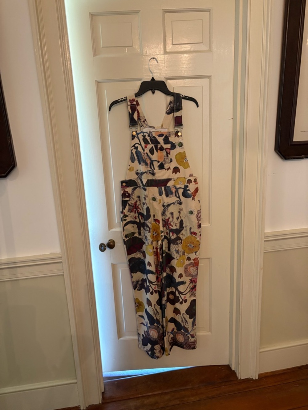 Floral Wide-Leg Overalls in Cream - Women's Jeans Flare & Wide Leg